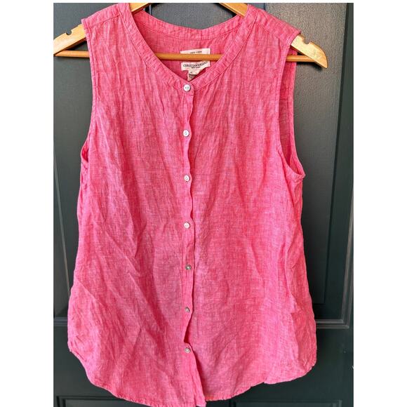 Christian Siriano Pink 100% Linen Sleeveless Button Front Tank Top M Summer - Picture 1 of 6